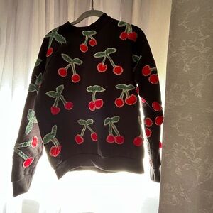 Handmade Cherry Patch sewed on sweater